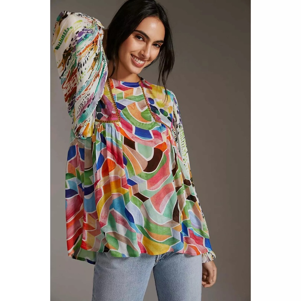 Anthropologie Bl-nk Miranda Peasant Blouse (Green, Large, NWT)
